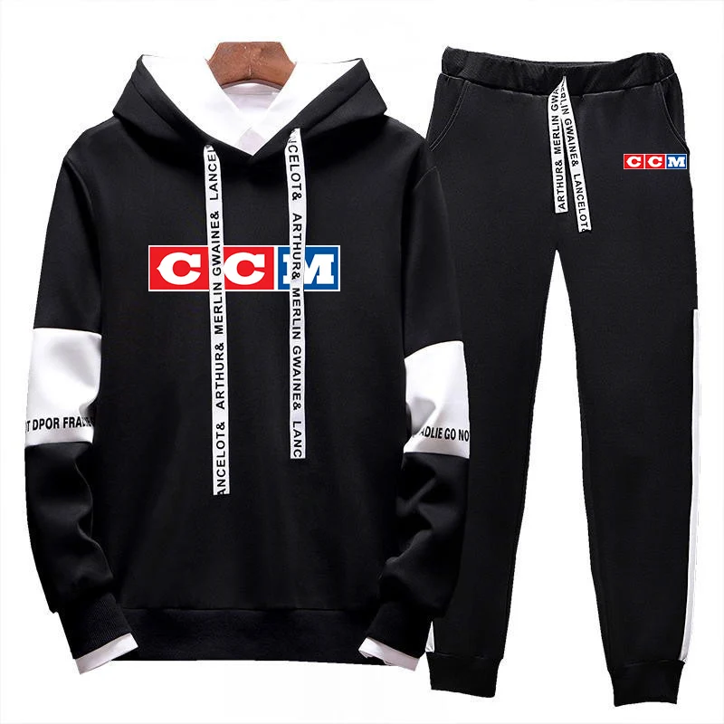 CCM 2023 men's new tricolor sweater with sports hoodie+pants 2-piece set