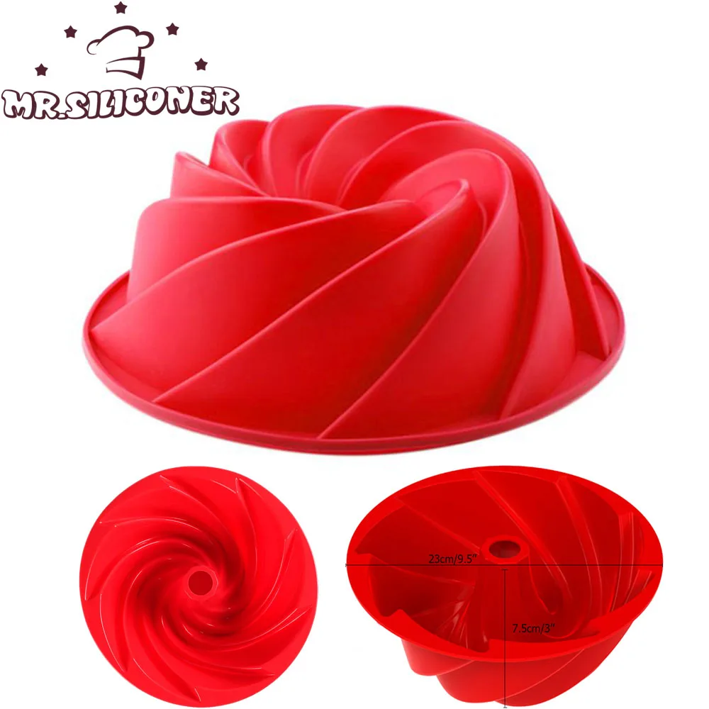 1pc 8 Inch Cake Mold, Simple Red Spiral Design Silicone Cake Pan