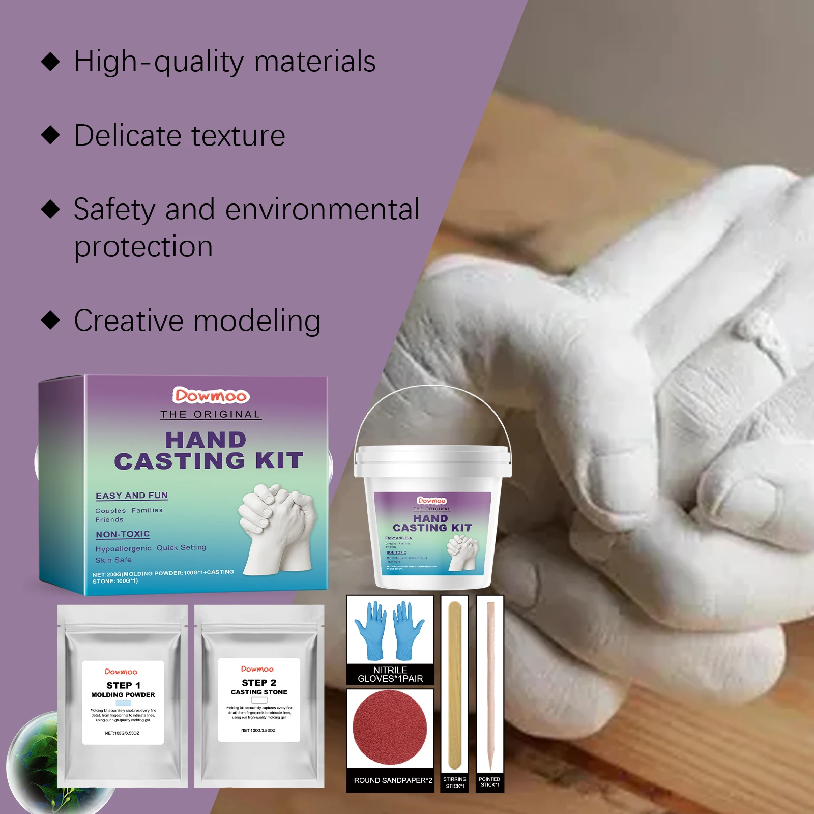 DIY Hand Casting Kit 3D Mold Making Set Family Memorial Gift Couple Baby Handprint Plaster Casting Safe Complete Craft Set 5