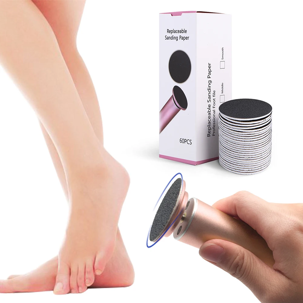 60Pcs 43mm Replaceable Sanding Paper Foot Dead Skin Remove Sanding Paper Replacement Sandpaper Discs Pedicure Tools