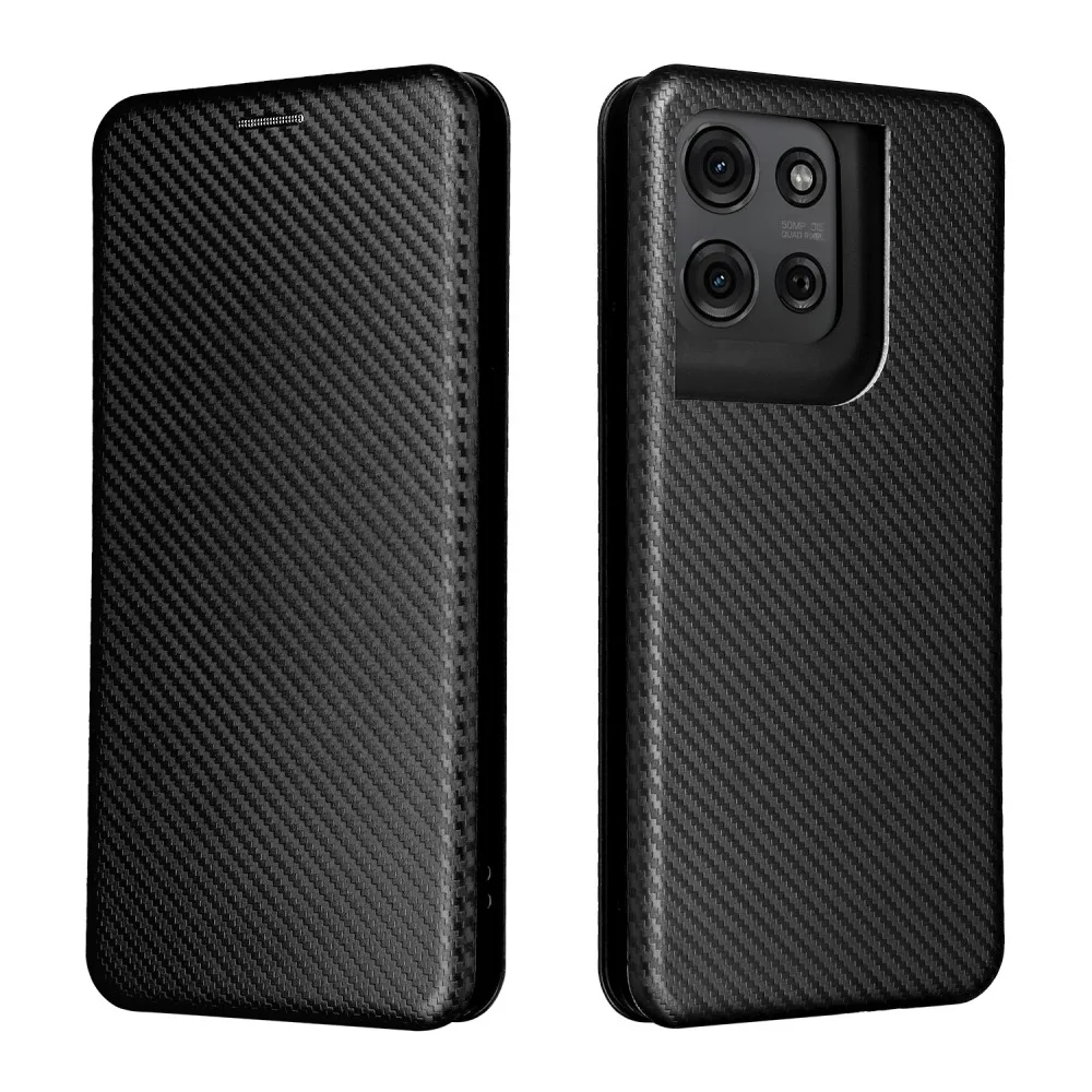 Sleek Magnetic Closure Carbon Fiber Leather Wallet Case