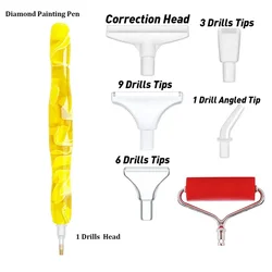 Premium Quality Diamond Art Painting Roller Pen with Multi-Placer Tips and Rubber Grip (Yellow roller set)