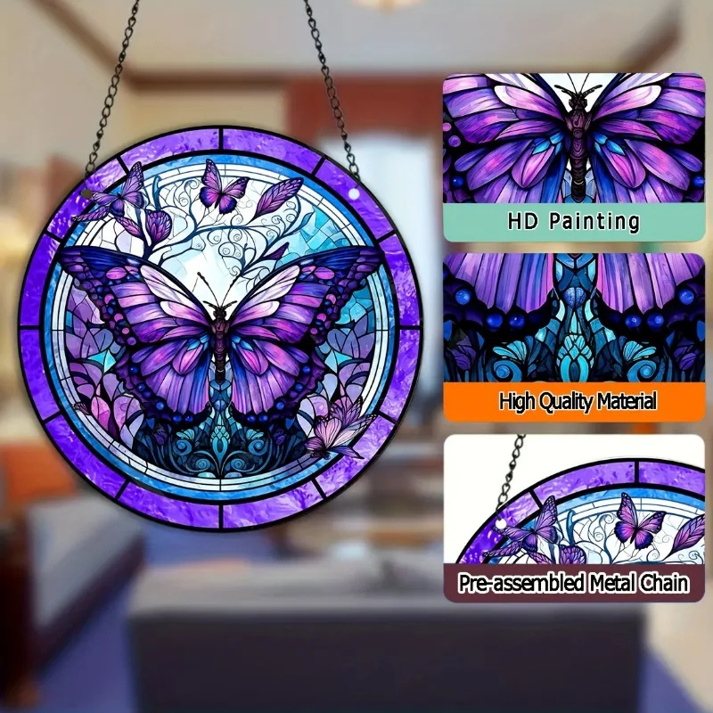 Monarch Schmetterling Buntglas Sonnenfänger – Handgefertigter Fensterhang Mit Ketten & Saugnapf