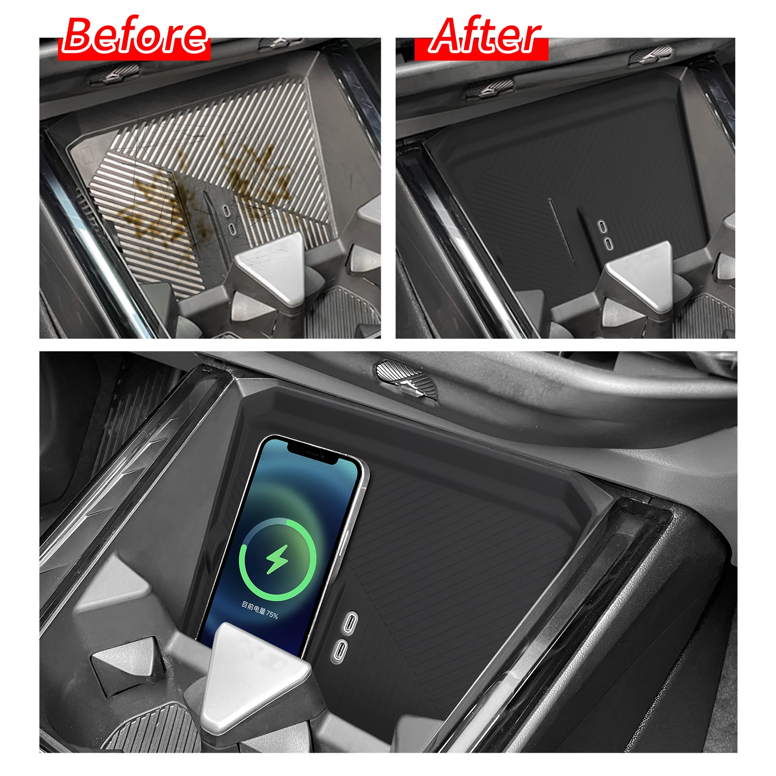 for BMW X3 Car Anti-Slip Pad Silicone Center Console Wireless Charger Interior Accessories Black