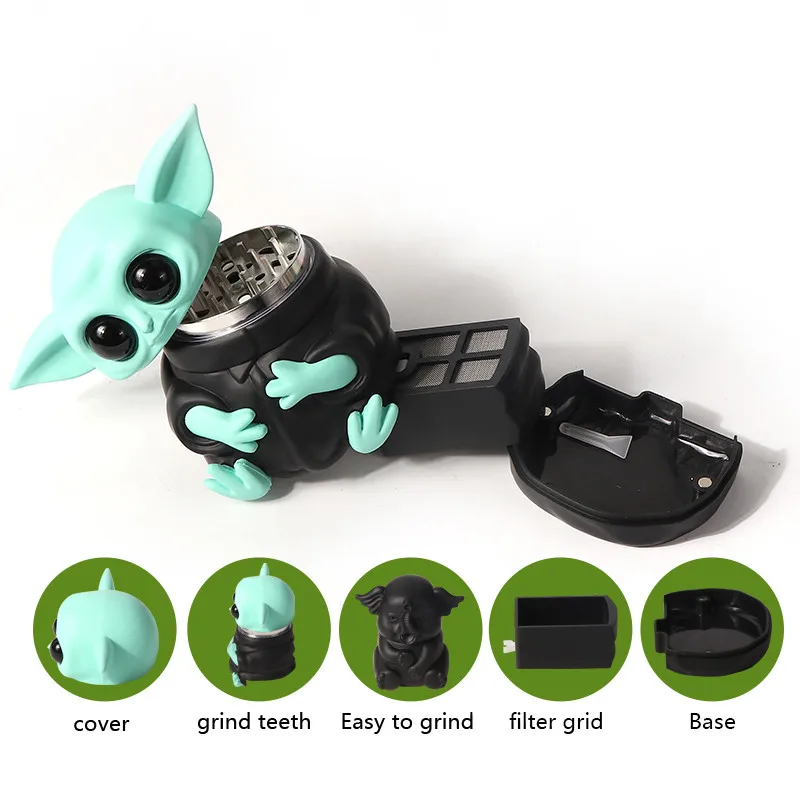 63mm Zinc Alloy Yoda baby Grinder with Drawer Tobacco Smoke Spice Crusher Mill Shredder 4 Part Rolling Accessories - Image 5