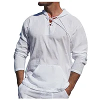 Men's Long Sleeve Tee Shirt Hooded Cotton Linen Shirt Loose Tops Men Shirts Husband Beach Style New Arrival Handsome Shirts - Image 2