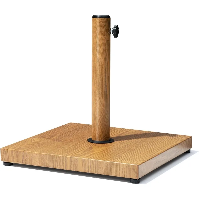 Patio Umbrella Base, 43lbs Outdoor Heavy Duty Square Concrete Stand Market Umbrella, Teak Brown 2