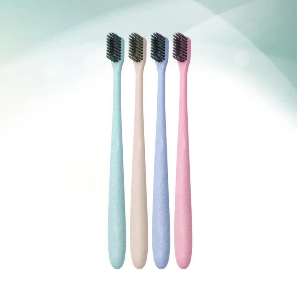 4Pcs 대나무 숯 칫솔 밀짚 친환경 부드러운 강모 여행용 홈 구강 위생 밀짚 칫솔