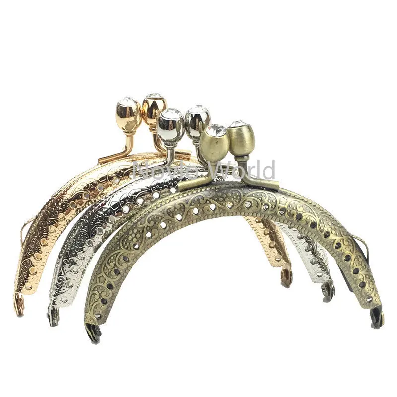 10Pieces 8.5CM Light Gold Silver Gun Black Bronze Frame Kiss Clasp Lock Purse Clutch Bag Handle Enbossed  Metal DIY Accessories