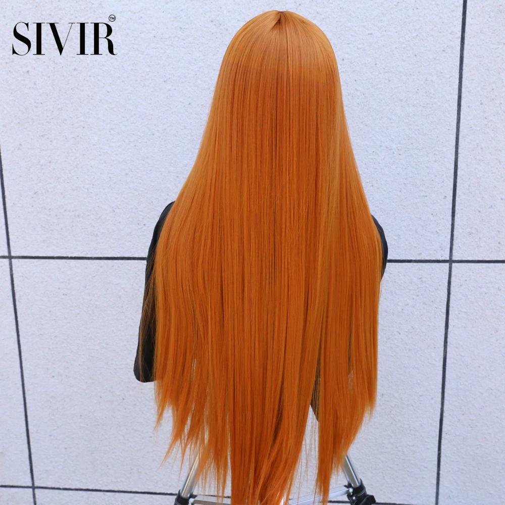 Synthetic Brazilian Wigs For Women Long Straight Lace Ginger Orange/Pink/Purple/White/Brown Color Cosplay Heat Resistant