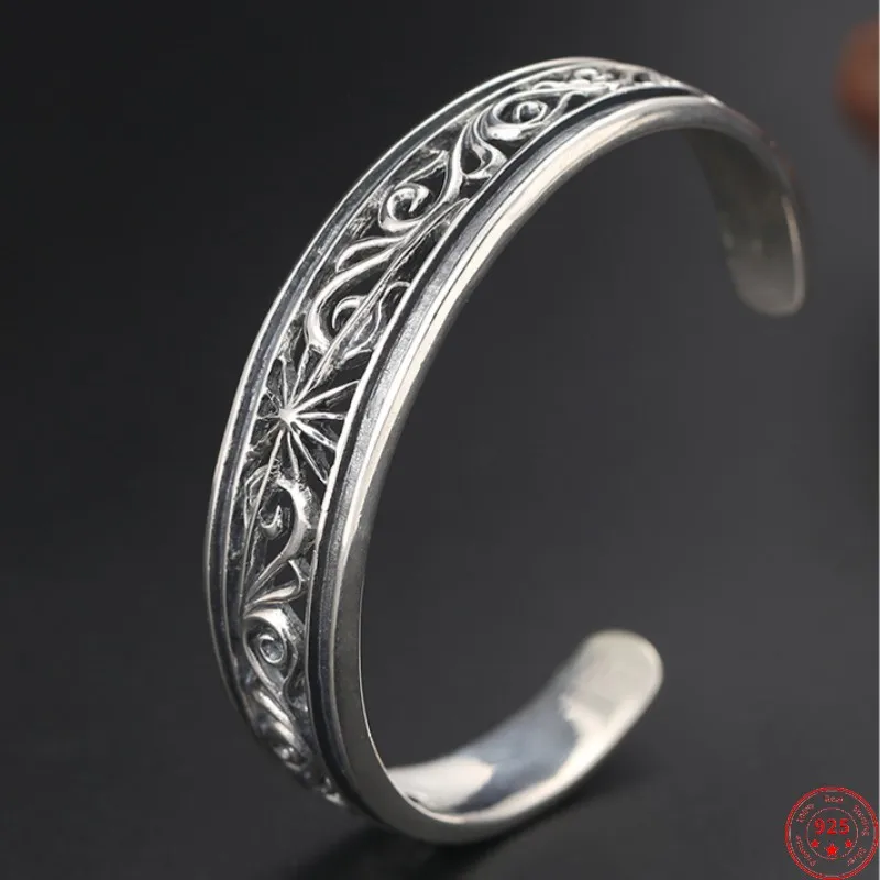 s925-sterling-silver-bracelets-for-women-men-2023-new-women's-fashion-hollow-solar-ray-eternal-vine-bangle-pure-argentum-jewelry