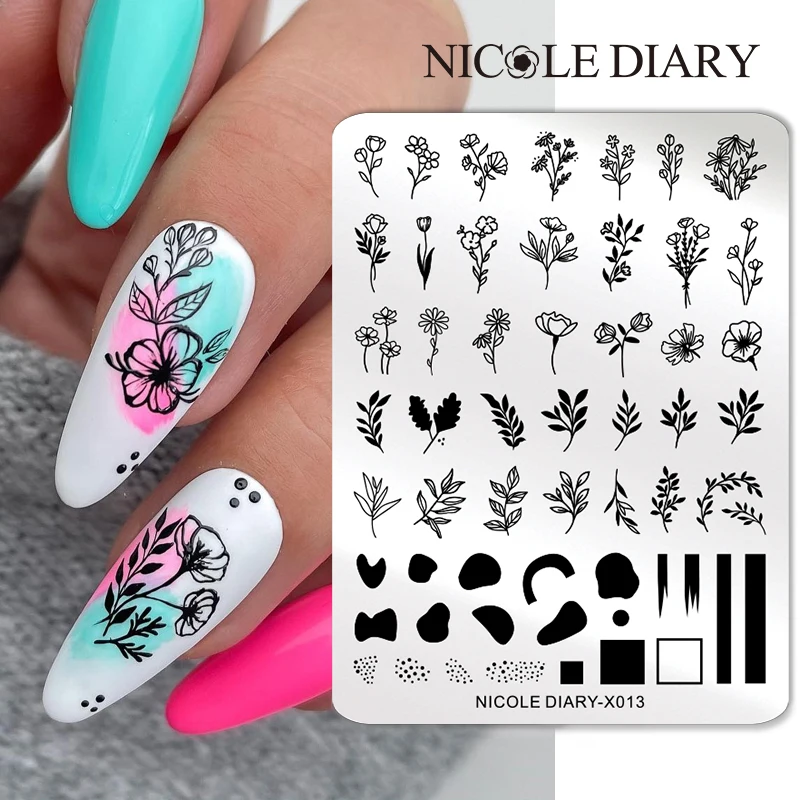 

NICOLE DIARY Leaves Flower Butterfly Nail Art Stamping Plates Geometry French Nail Template Image Printing Stencil Manicure Tool