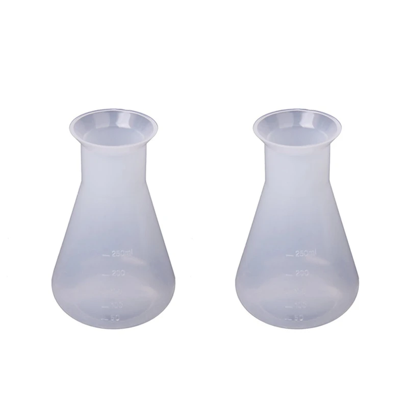 

2X пластиковые прозрачные лабораторные химические флаконы Erlenmeyer, емкость-250 мл