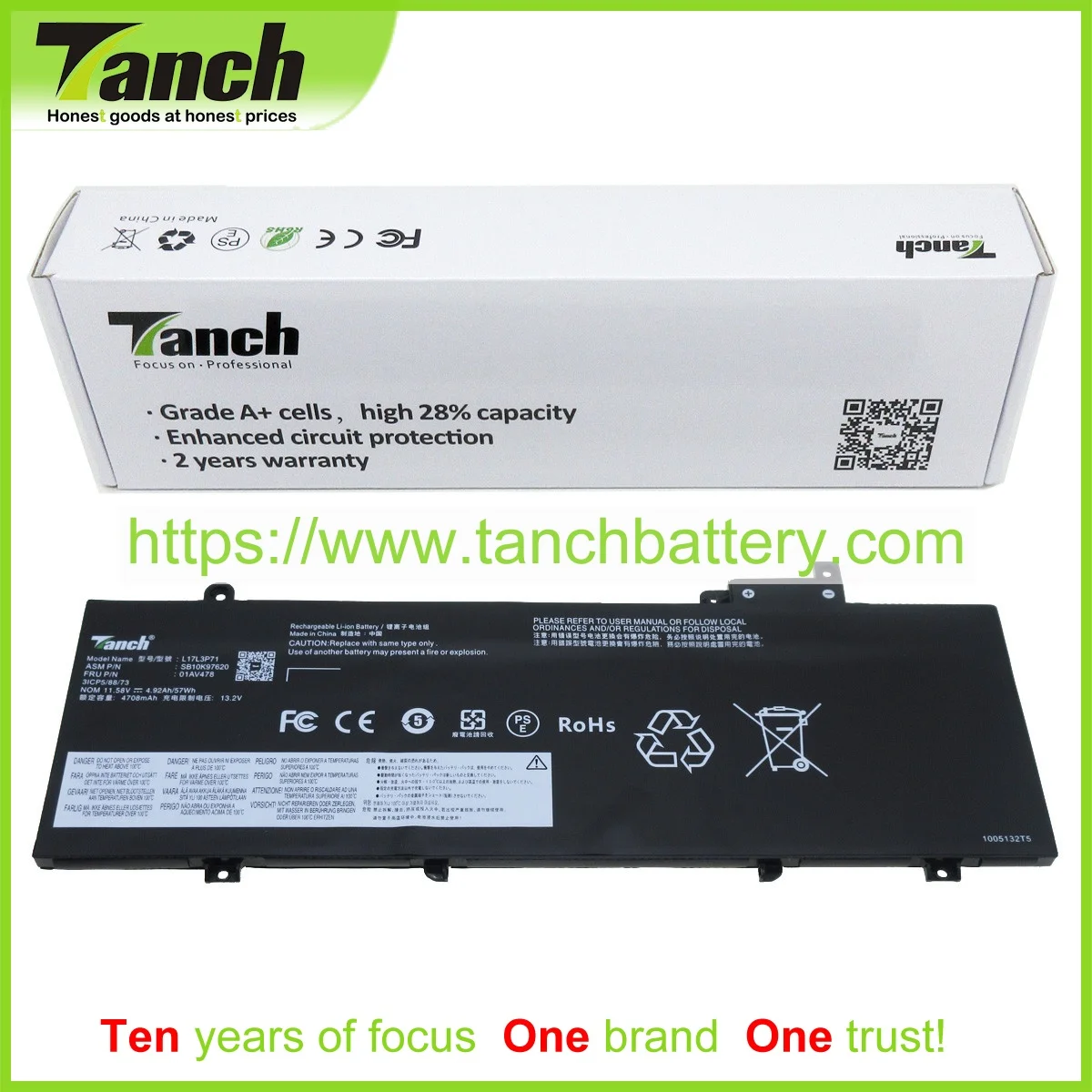 

Аккумуляторы Tanch для ноутбуков LENOVO L17M3P72 SB10K97617 01AV478 SB10K97622 SB10K97621 L17L3P71 01AV470 T480s, 11,52 В, 3 ячейки