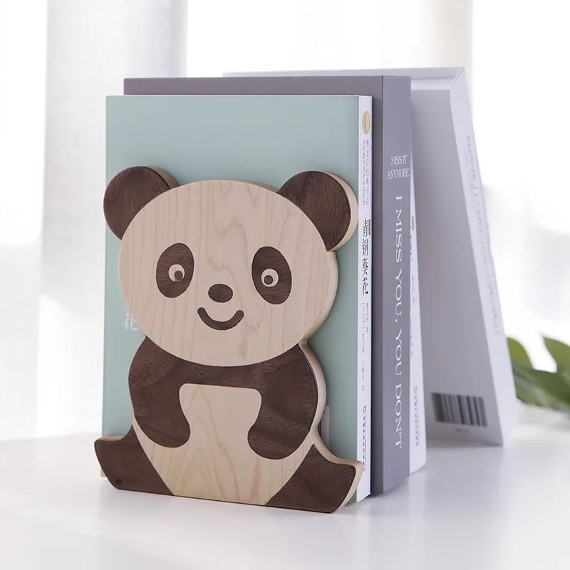 1pc fermalibri in legno massello Cartoon Panda Bear Lion Book Stand scaffale riutilizzabile per ufficio Desktop studente libri Organizer Bookrack