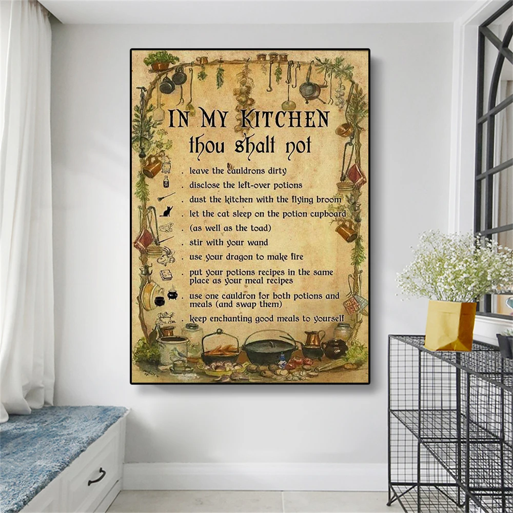 

Kitchen Witchery Rules Poster Witch Kitchen Decor Halloween Prints Witchcraft Canvas Painting Halloween Wall Art Home Room Decor