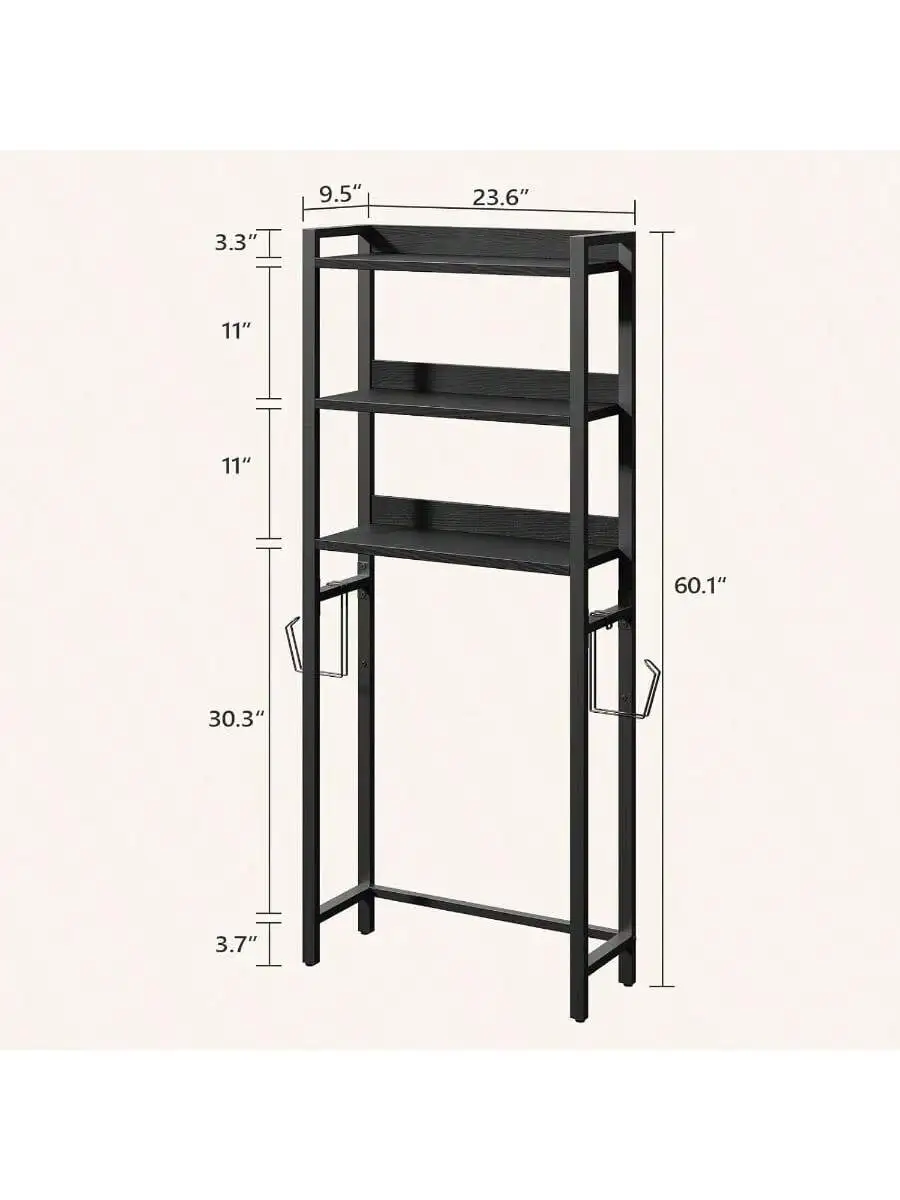 Over The Toilet Storage Rack 3 Tier Bathroom Organizer Over Toilet Freestanding Space Saver Toilet Stand with 2 Hooks Ba 2