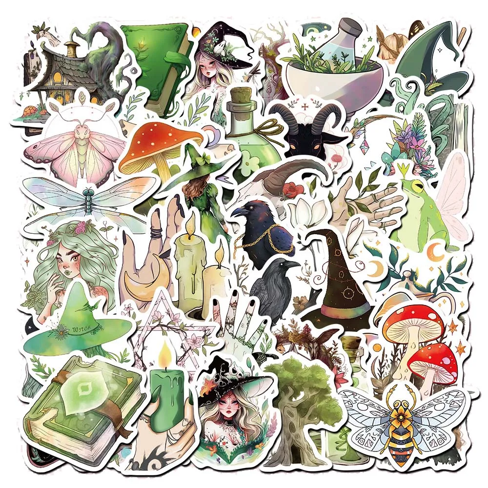 10/50Pcs Forest Magic Witch Varied Stickers Pack for Kid Scrapbooking Skateboard Car Aesthetic Decoration Cartoon Graffiti Decal