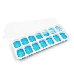 Enhanced Silicone Ice Cube Tray with Lid - Easy Release Square Mold for DIY Cocktails and Summer Beverages (Blue)