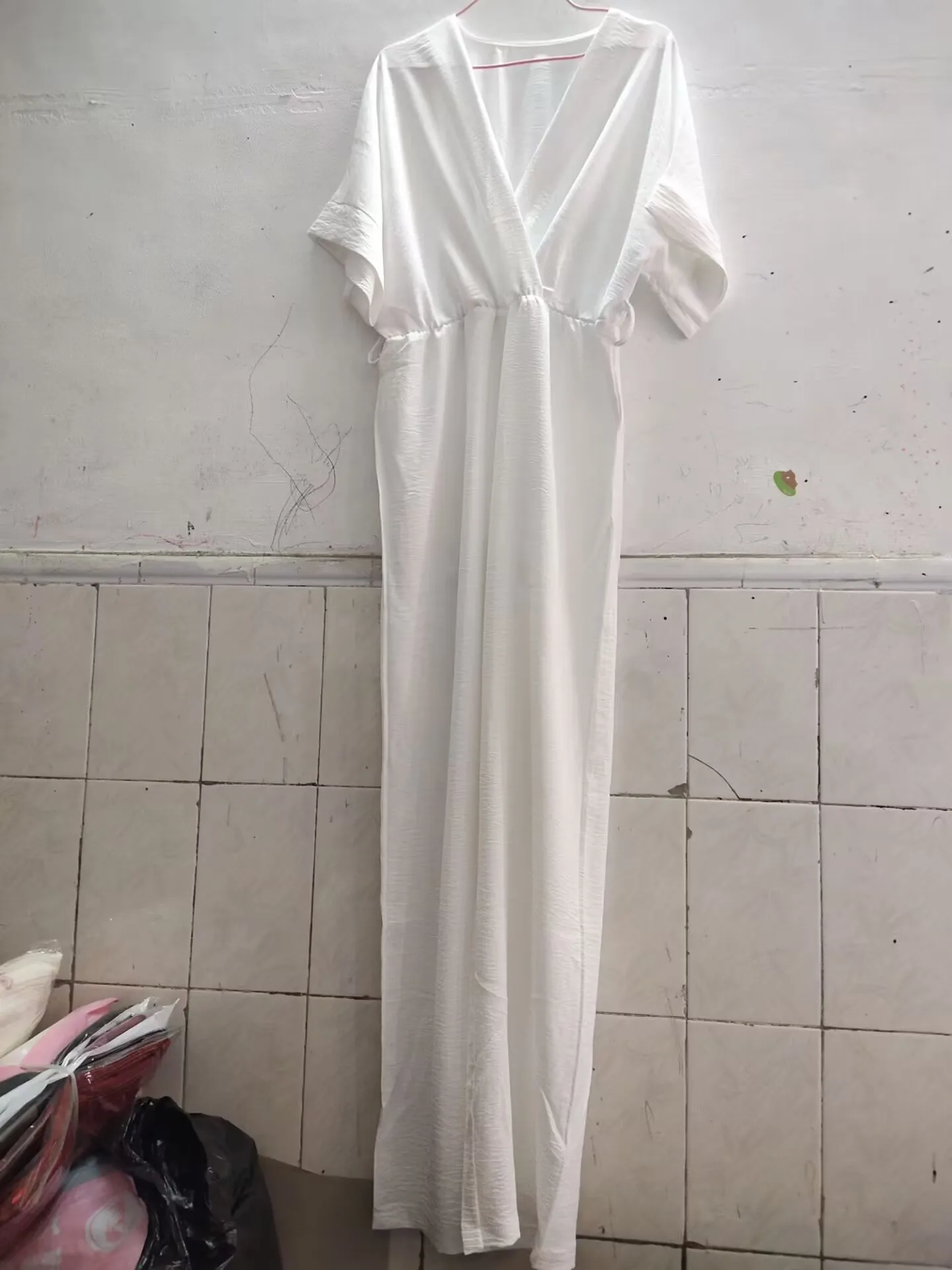 2024 Spring Female Jumpsuits Short Sleeve V-neck Women's Rompers Long Loose Office Lady Batwing Overalls Jumpsuit for Women Pant