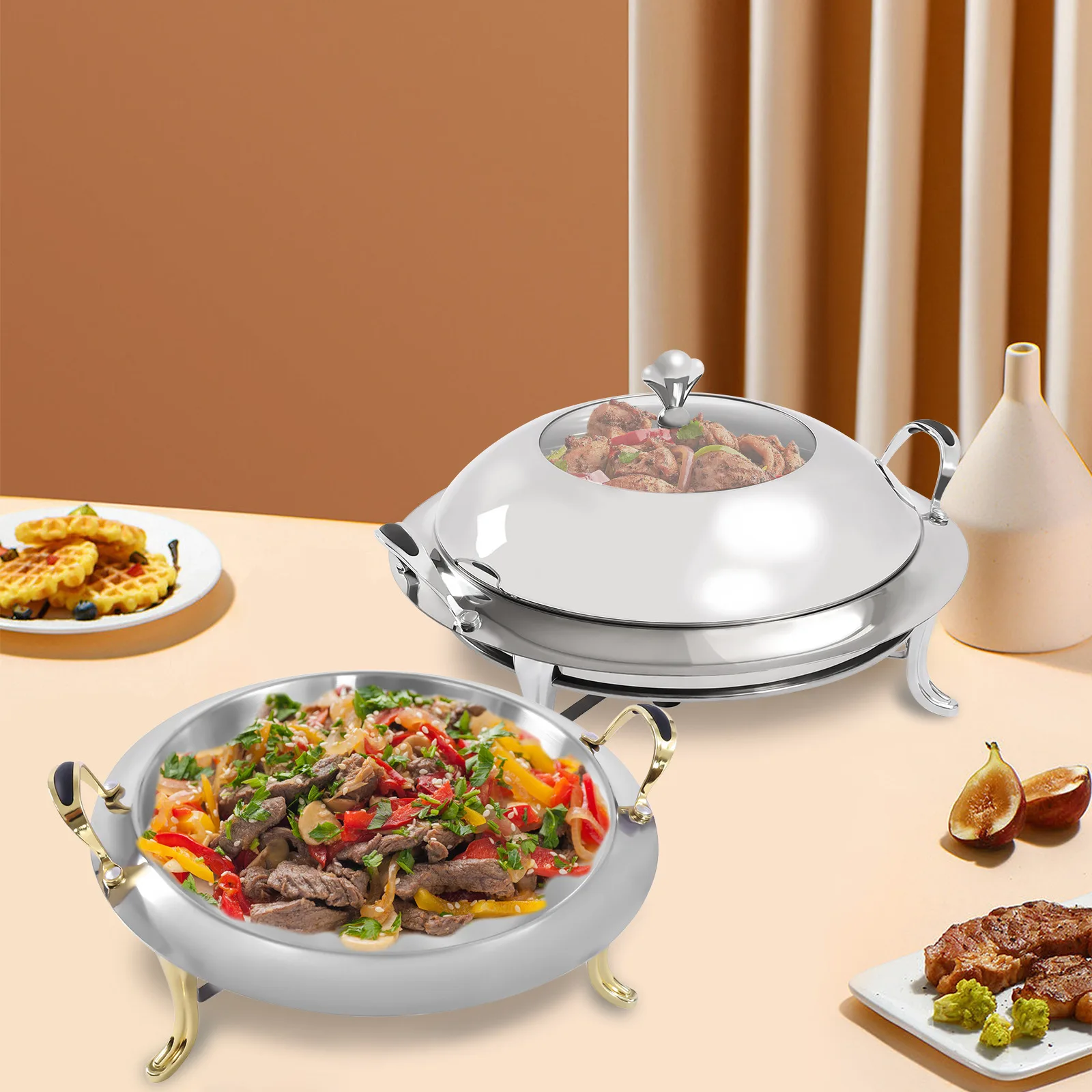 Large Round Capacity Chafing Dish Set Buffet Food Warmer Tray Stainless Steel 3L