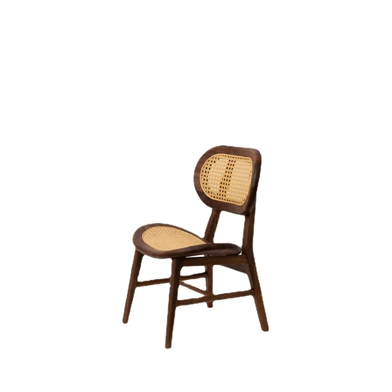 

ZL Solid Wood Low Stool Backrest Stool Retro Rattan Small Chair