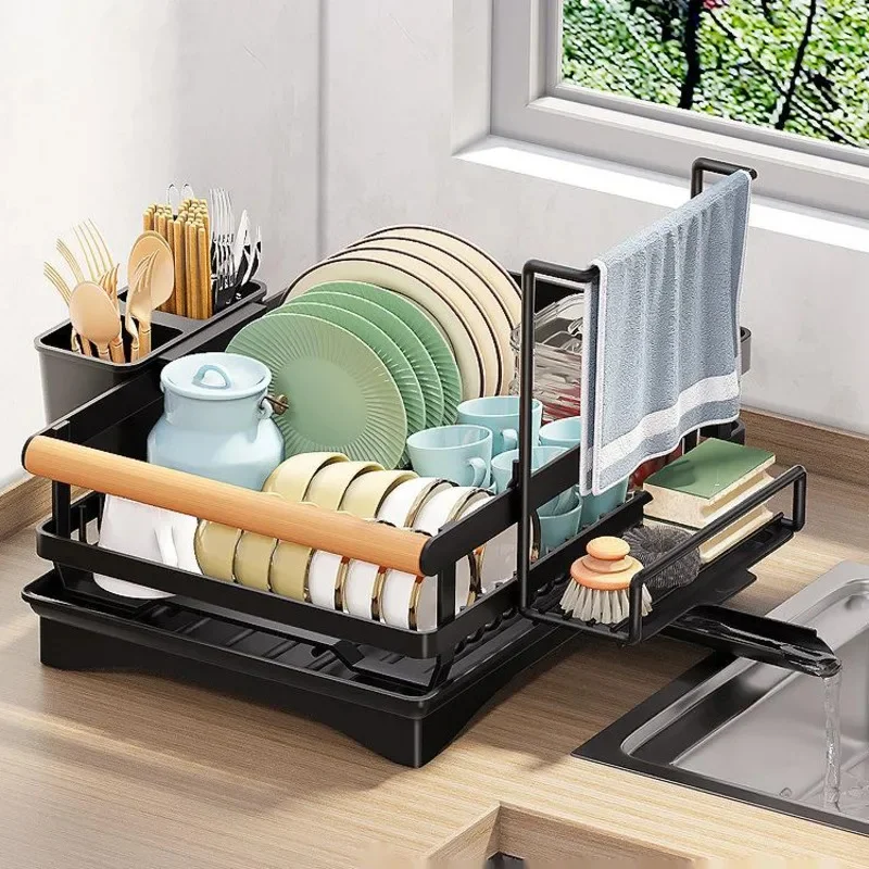 

Kitchen Shelf Dish Storage Rack Rotatable Drainer Drainage Rack Household Multifunctional Dish Rack Rag Cleaning Organizer