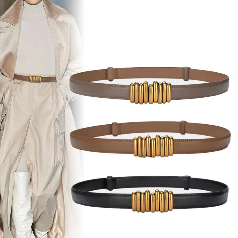 Neue Damen verstellbare Echtledergürtel Bandbreite Gürtel Kleid Dekoration vielseitige Designer hochwertige Damenbund