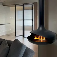 เตาผิงทรงยูเอฟโอแบบแขวน ดีไซน์ยุโรป เตาผิงจำลองเปลวไฟ ของตกแต่งบ้านหรูหรา เตาทำความร้อนสำหรับวิลล่า พร้อมปล่องไฟ 5