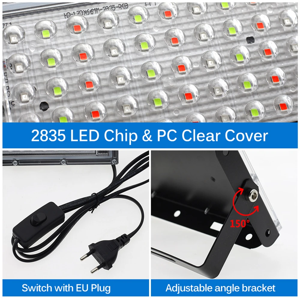 50W LED Flood Light RGB Landscape Lights 220V IP65 Waterproof Garden Lighting Lamp Spotlight with Switch Wire Wall Floodlights