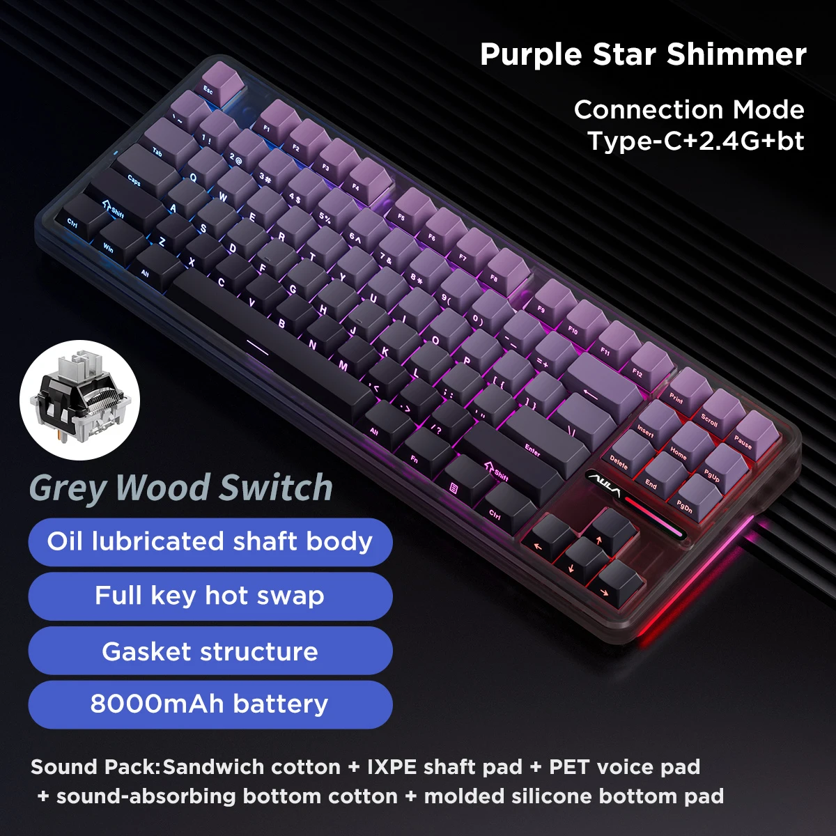 AULA F87 Pro Mechanical Keyboard 2.4g/Usb/Bluetooth Tri Mode