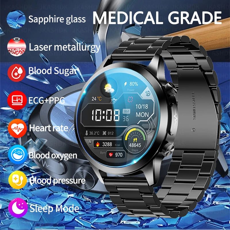 

2023 New Sapphire Glass ECG+PPG Smartwatch Blood Sugar Blood lipids Blood Pressure Health Monitoring Laser Therapy Smart Watch