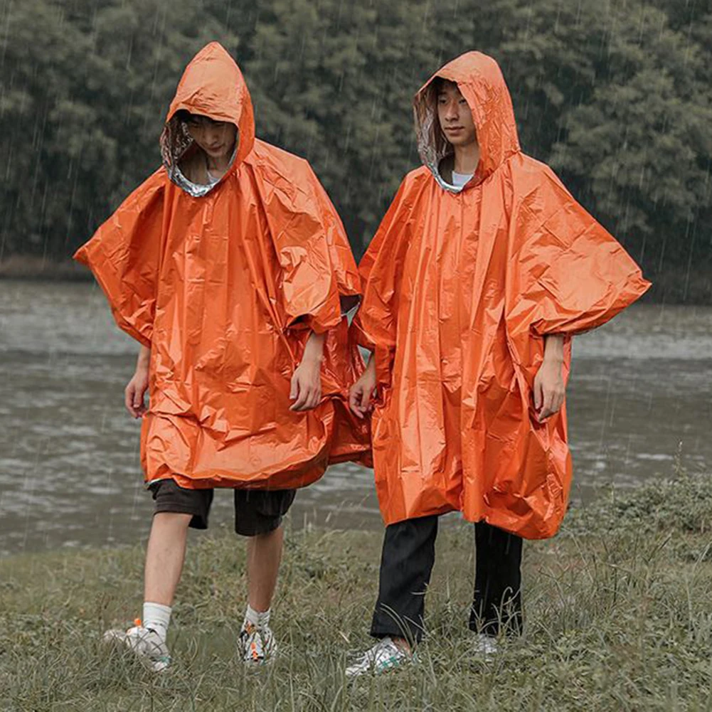 

Rainwear Raincoat 130x100cm Cold Cycling Double Sided Exploration For Camping Insulation Poncho Orange & Silve