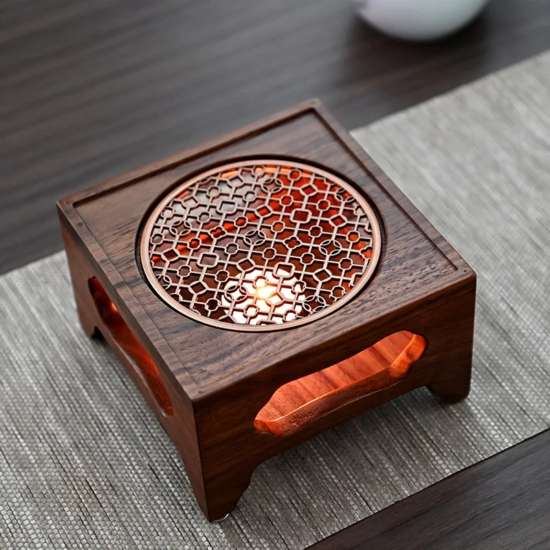 Zen Walnut Four Legged Warm Tea Stove Handamde Solid Wood Candle Heating Base Chinese Style Cooker Tea Aromatherapy Ceremony