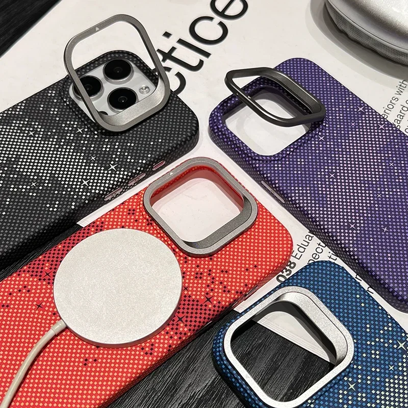 Magnetic Charging Phone Case with Alloy Lens Holder - Carbon Fiber Pattern, Drop Resistant Design