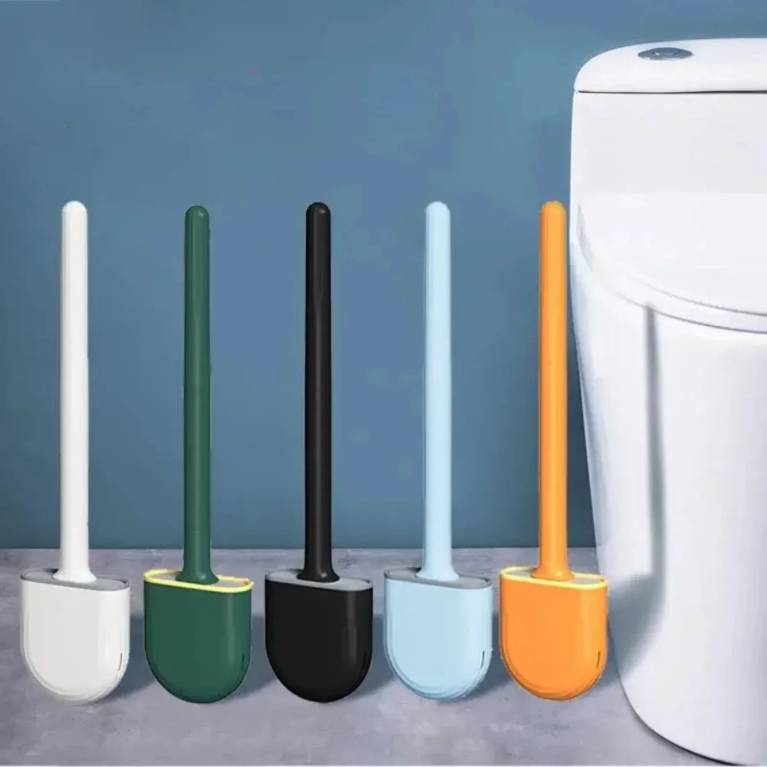 Hanging Silicone Toilet Brush Cleaner with Long Handle Flexible Cleaner Bathroom Brush Quick Drying Holder Bathroom Accessories