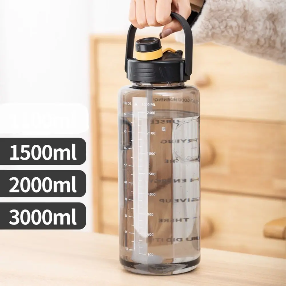 Sports Water Bottle 1.5L/2L/3L Portable Leakproof Large Capacity Water Jugs Lightweight with Time Marker Clear Drink Bottle