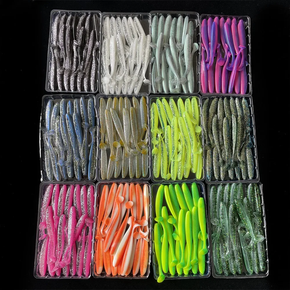 12 bags 55mm 65mm 75mm 88mm 100mm 120mm Fishing Lures Wobblers Carp Fishing  Soft Lures Silicone Artificial Double Color Baits