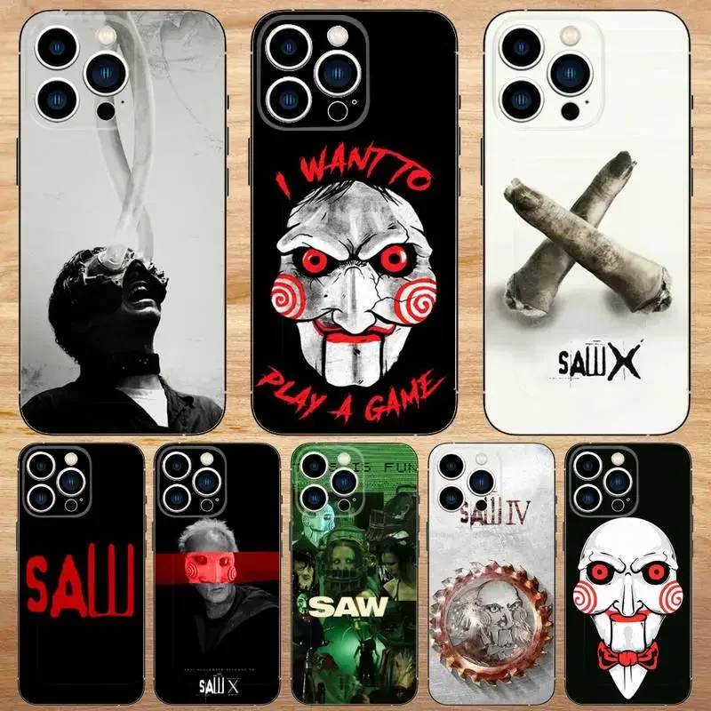 coque de téléphone avec scie film d'horreur, étui noir souple pour iphone15,14,13,12,11,pro,max,plus,mini,x,xs,xr,8,7,6,s,plus,se