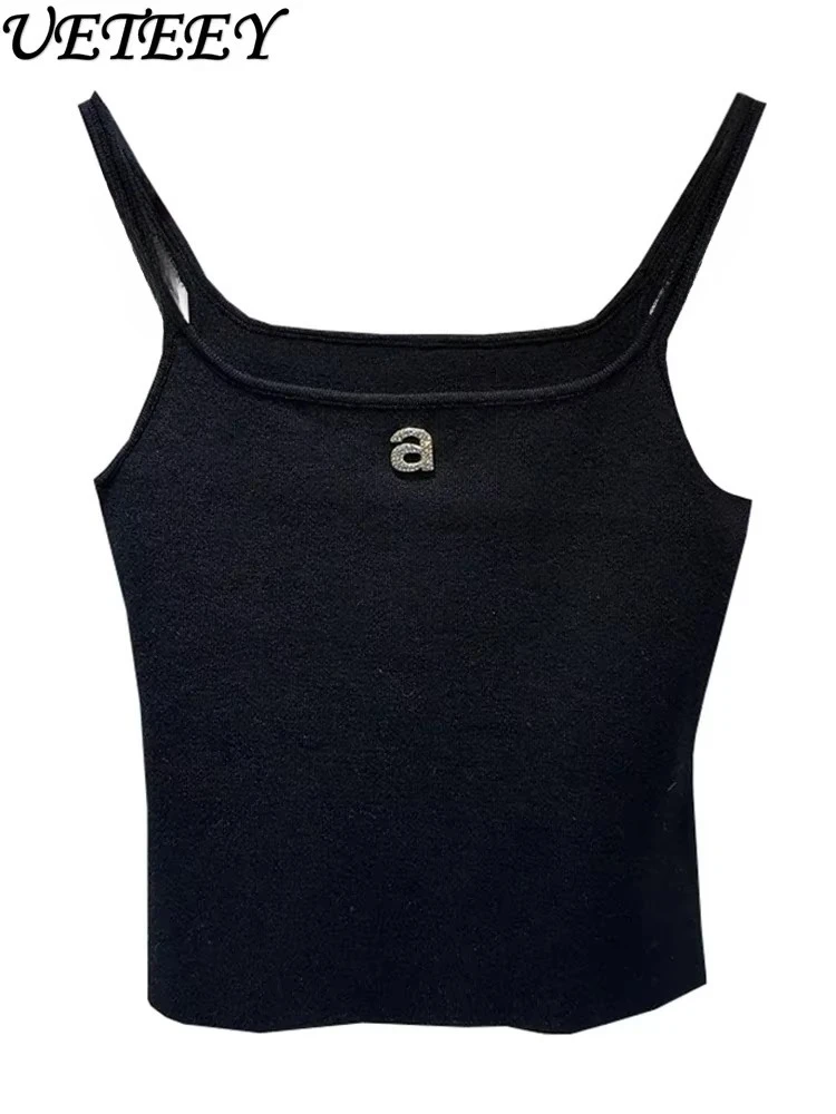 859302-da6c23.jpg Design Sense Niche Black Beaded Letter-Printing Sleeveless Camisole Women's Summer Crop Tops Hot Girl Outer Wear Short Base Vest - Image 1