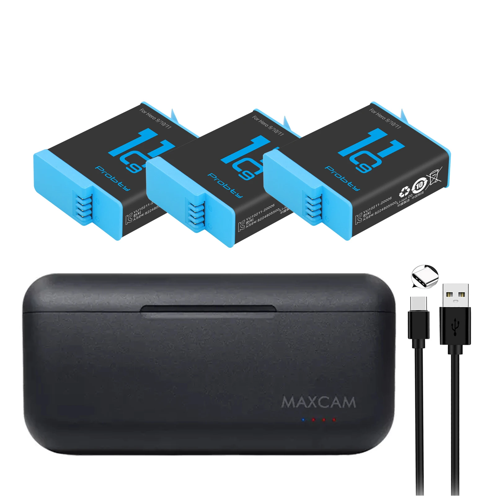 Per Gopro Hero 10 Hero 11 1850Mah Batteria 3 Slot Per Schede Caricabatteria Caricabatteria Gopro Hero 9 10 11 Nero