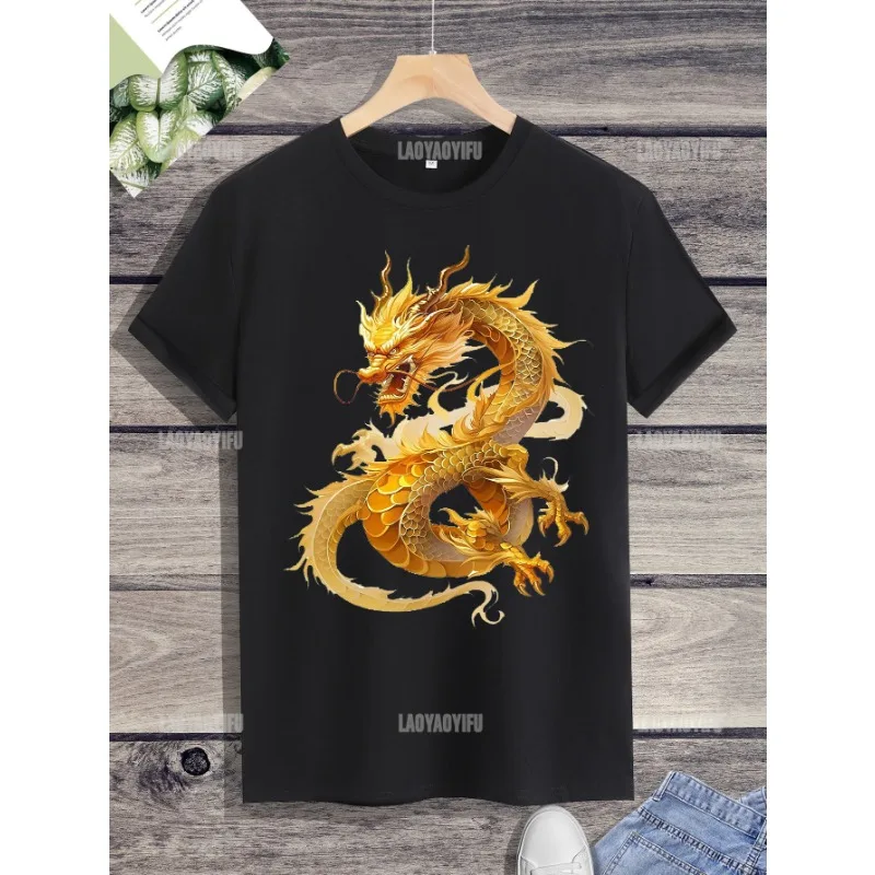 

Streetwear Hot Sale Casual Classic Harajuku 2024 Chinese New Year Dragon Round Neck Wide Printed T-shirt Top Unique