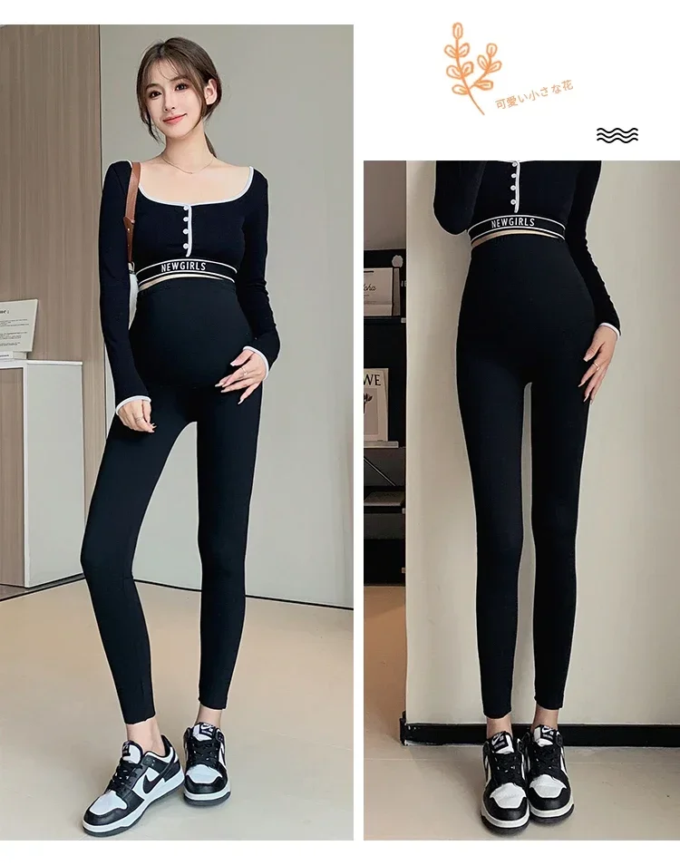 Herbst Winter Taille Unterstützung Bauch Nahtlose Warme Gebürstet Nylon Legging Mutterschaft Bleistift Yoga Hosen für Schwangere Frauen Schwangerschaft – Detail 31