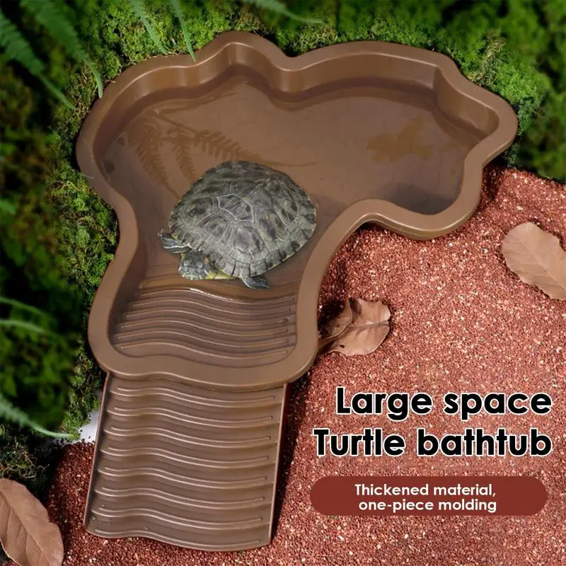 Reptile Water Pool Reptile Feeding Dish Water Pot With Ladder Turtle Pool Landscape Fish Tank Decoration For Gecko Turtle