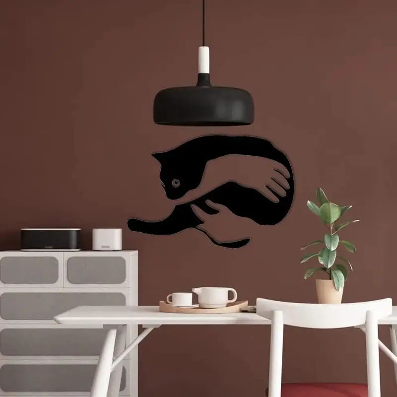 

CIFBUY Black Metal Cat Home Decoration, Modern Cat Silhouette Wall Art Sculpture Embracing Cat Metal Art Wall Decoration wall de