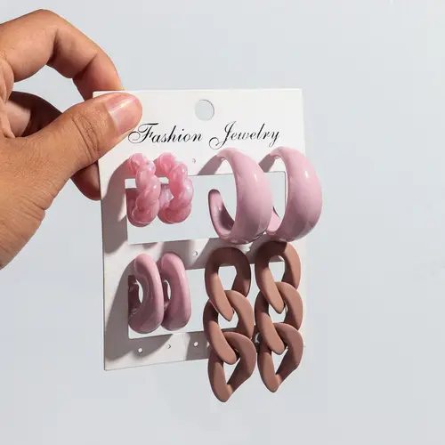 New 8pcs Colorful Circle Acrylic Hoop Earring for Women Korean Fashion Geometric Chain Drop Earrings Vintage Jewelry Sets Gifts - Image 11