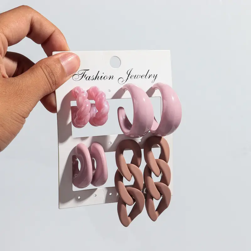 New 8pcs Colorful Circle Acrylic Hoop Earring for Women Korean Fashion Geometric Chain Drop Earrings Vintage Jewelry Sets Gifts - Image 11
