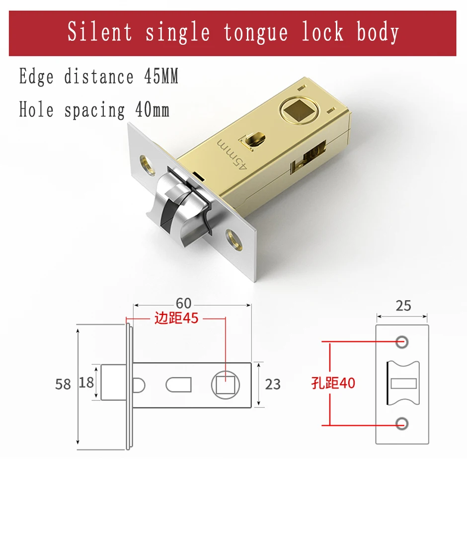 única língua, Old Fashioned Quarto Door Lock, Keyless Universal Tipo Locks