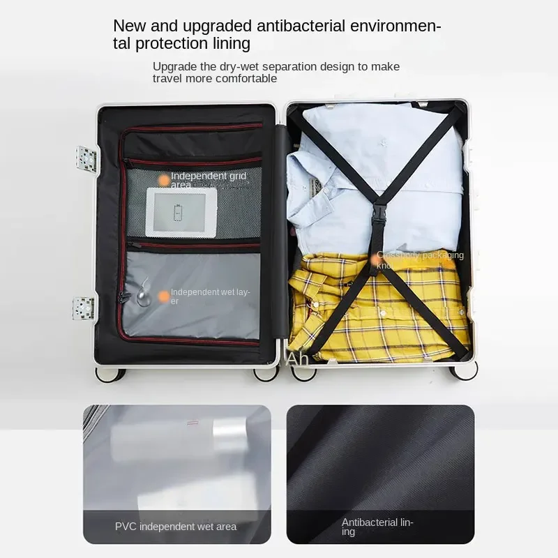 2023 New Luggage Women's Multifunctional Trolley Case 24 Inch Aluminum Frame Travel Silent Spinner 20 Inch Cabin Suitcase