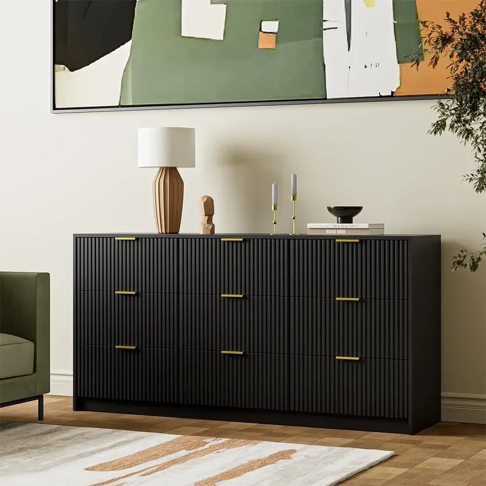 Black Dresser for Bedroom, 9 Drawer Double Dresser, Modern Chest of Drawers for Bedroom, Living Room, Entryway and Closet 2